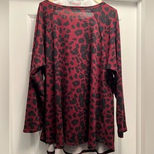 NWOT Casual Fleece-like Red/Black Leopard Top